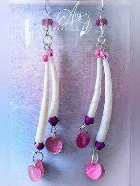 Elegant Native American Made Mauve Pink & Purple Shell Earrings